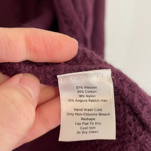 TALBOTS Plum Dark Purple Chunky Cable Knit Open Viscose Cotton Cardigan Sweater - Picture 8 of 12